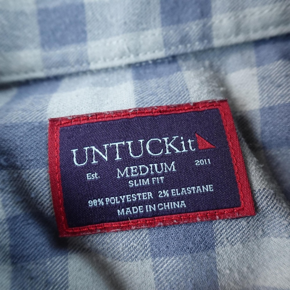 UNTUCKit Shirt Mens M Blue Check Flannel Button Up Long Sleeve Casual Preppy Top - Picture 3 of 8